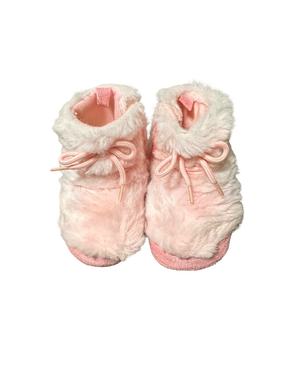 Rising Star Pastel Pink Plush Baby Booties with Bow Tie Size 9-12M